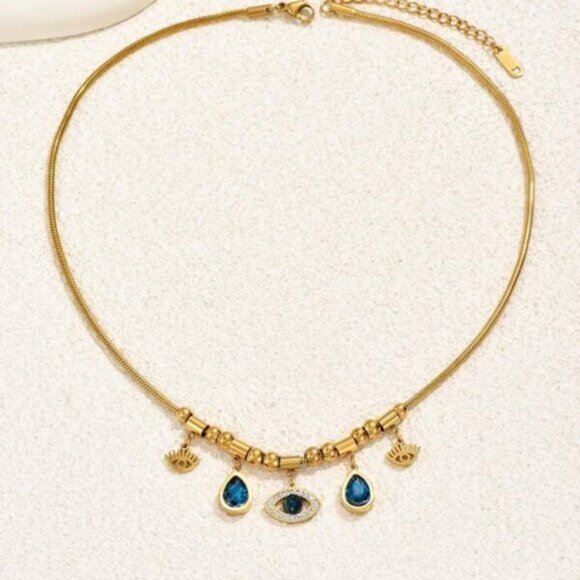 Evil Eye Charm with Teardrop Accents on 18k Gold Filled Necklace - Picture 4 of 7